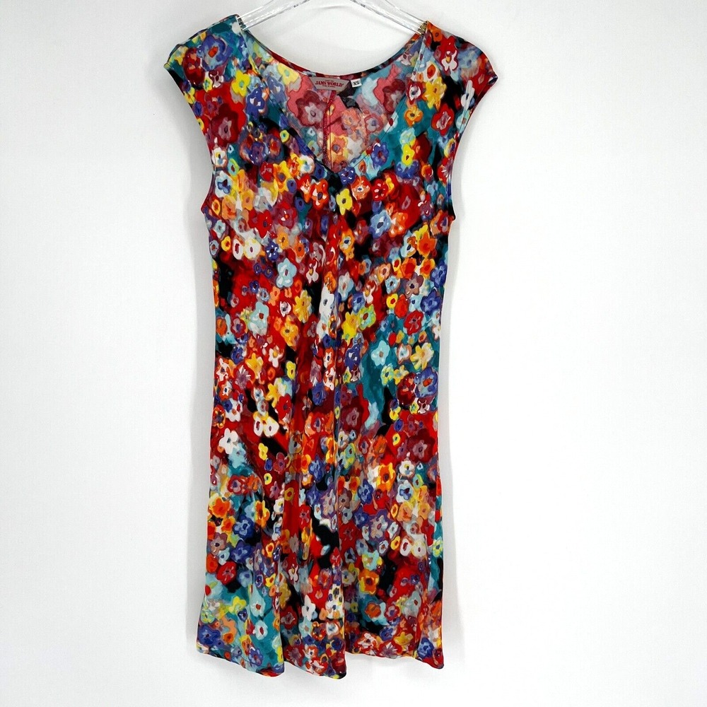 Jams World Dress Womens XS Floral‎ Shift Mini Hawaiian Tropical Rainbow